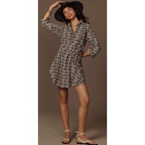 NWT ANTHROPOLOGIE Long-Sleeve Collared Mini Dress $148 Petite Small Ivory